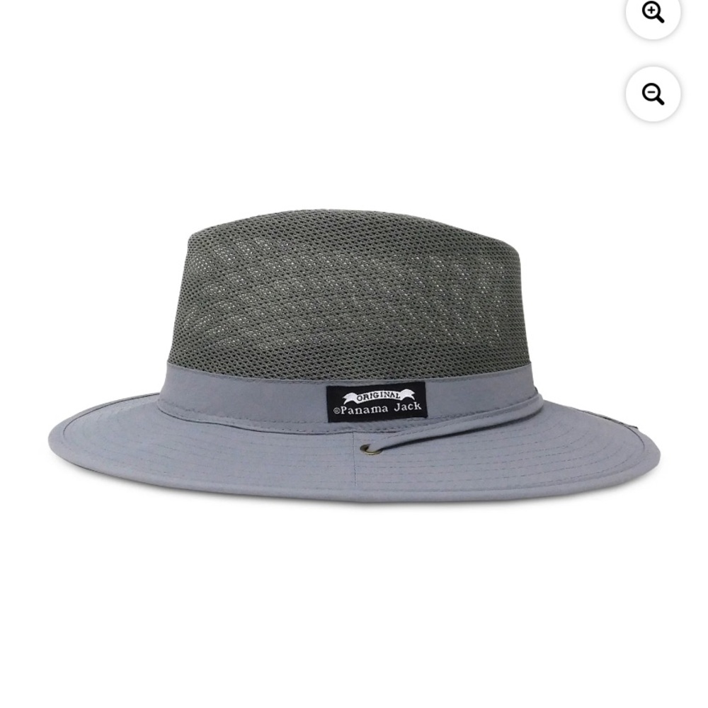 Panama Jack Gray/Blue UV 50 Sun Hat w/ nylon mesh adjustable chin cord
